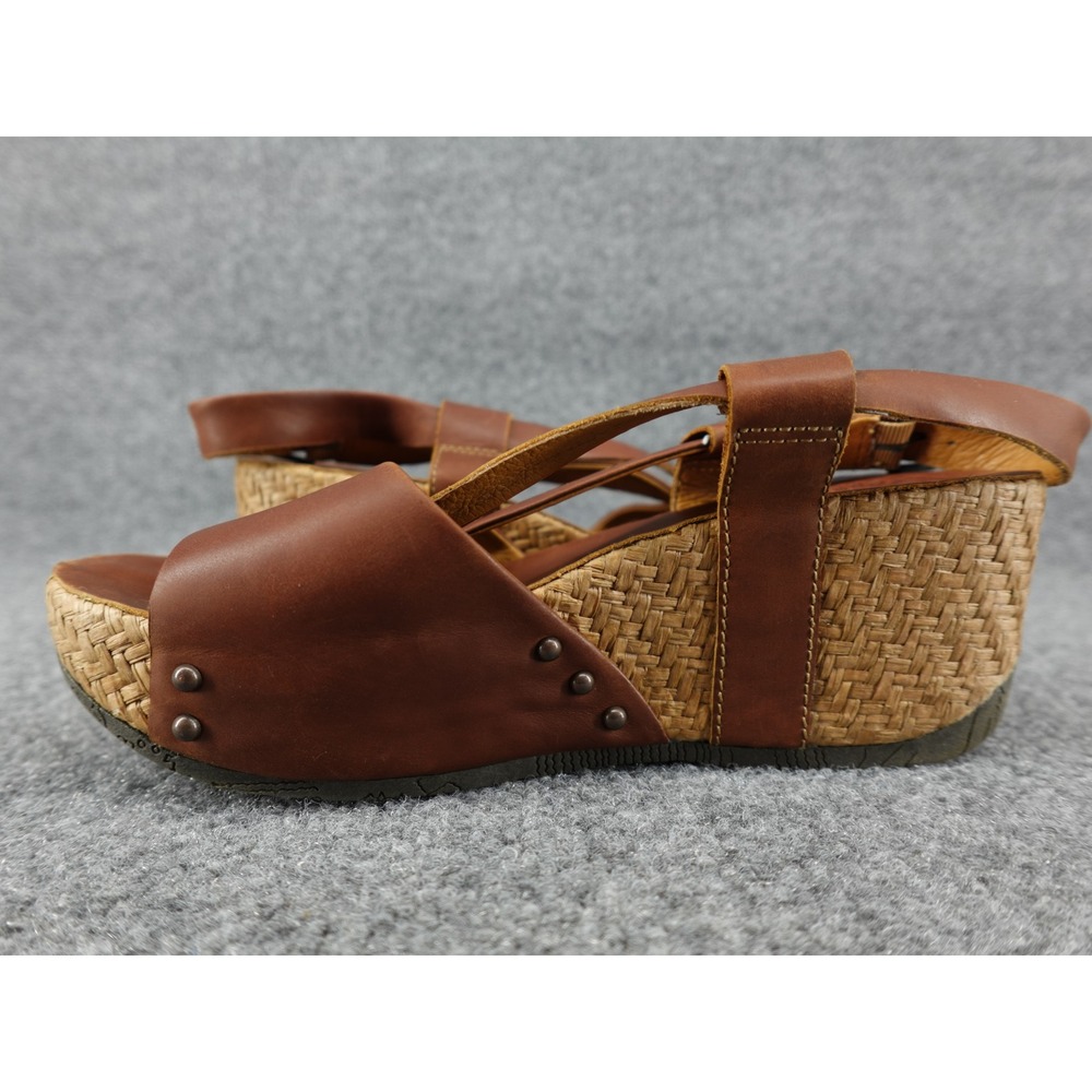 Bussola Brown Leather Platform Wedge Sandals Studded Woven Boho Spain Sz 40 - Picture 7 of 11